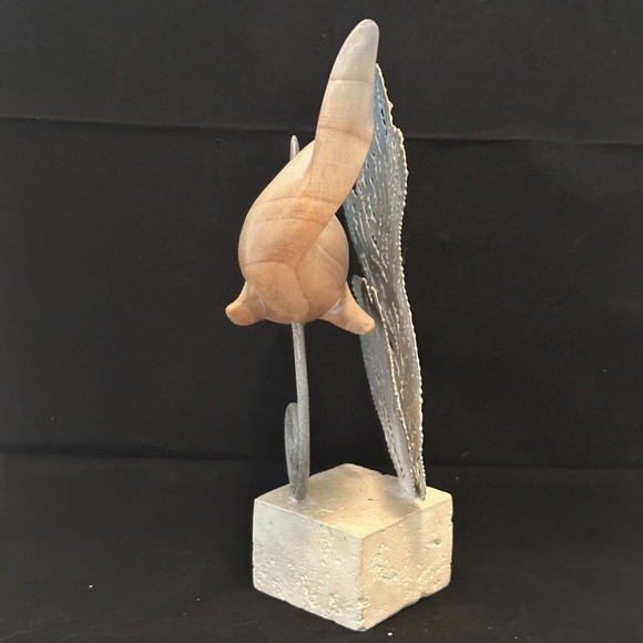 Coastal Décor "Wooden Dolphin w/Metal accents on Stone base" Mixed Media - Picture 2 of 11